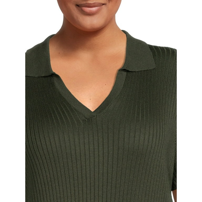 Terra & Sky Women's Plus Size Polo Sweater Dress | Walmart (US)