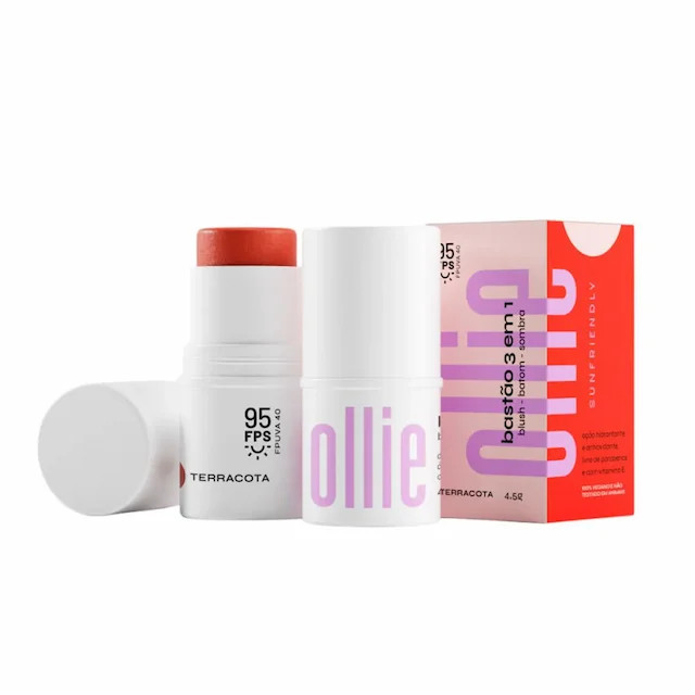 Bastão 3 em 1 Ollie FPS 95 Blush Batom e Sombra Cor Terracota 4,5g | Drogasil BR