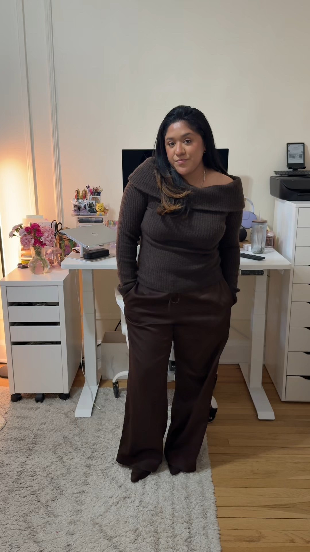 let’s talk monochrome for fall! for this look I paired a brown off the shoulder sweater with brown satin pants, brown suede boots & my brown suede Brooklyn 28 🤎🤎

#LTKMidsize #LTKSeasonal #LTKPetite