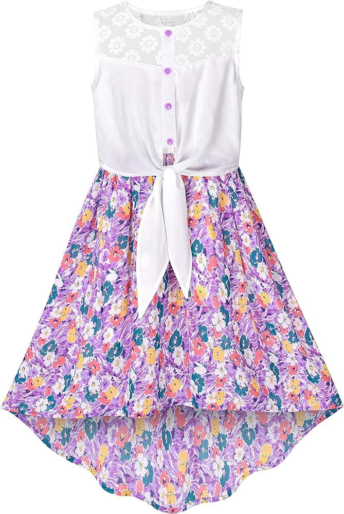 Amazon.com: Girls Dress Chiffon Blue Floral High-Low Tie Waist Party Princess Size 8: Clothing, S... | Amazon (US)