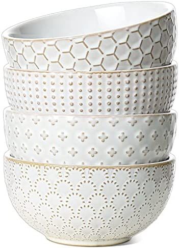 LE TAUCI Cereal bowls 6 inch, House-warming Gift, Ceramic Embossment Stoneware Bowl for Soup, Des... | Amazon (US)