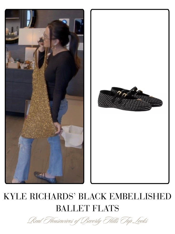 Kyle Richards’ Black Embellished Ballet Flats 