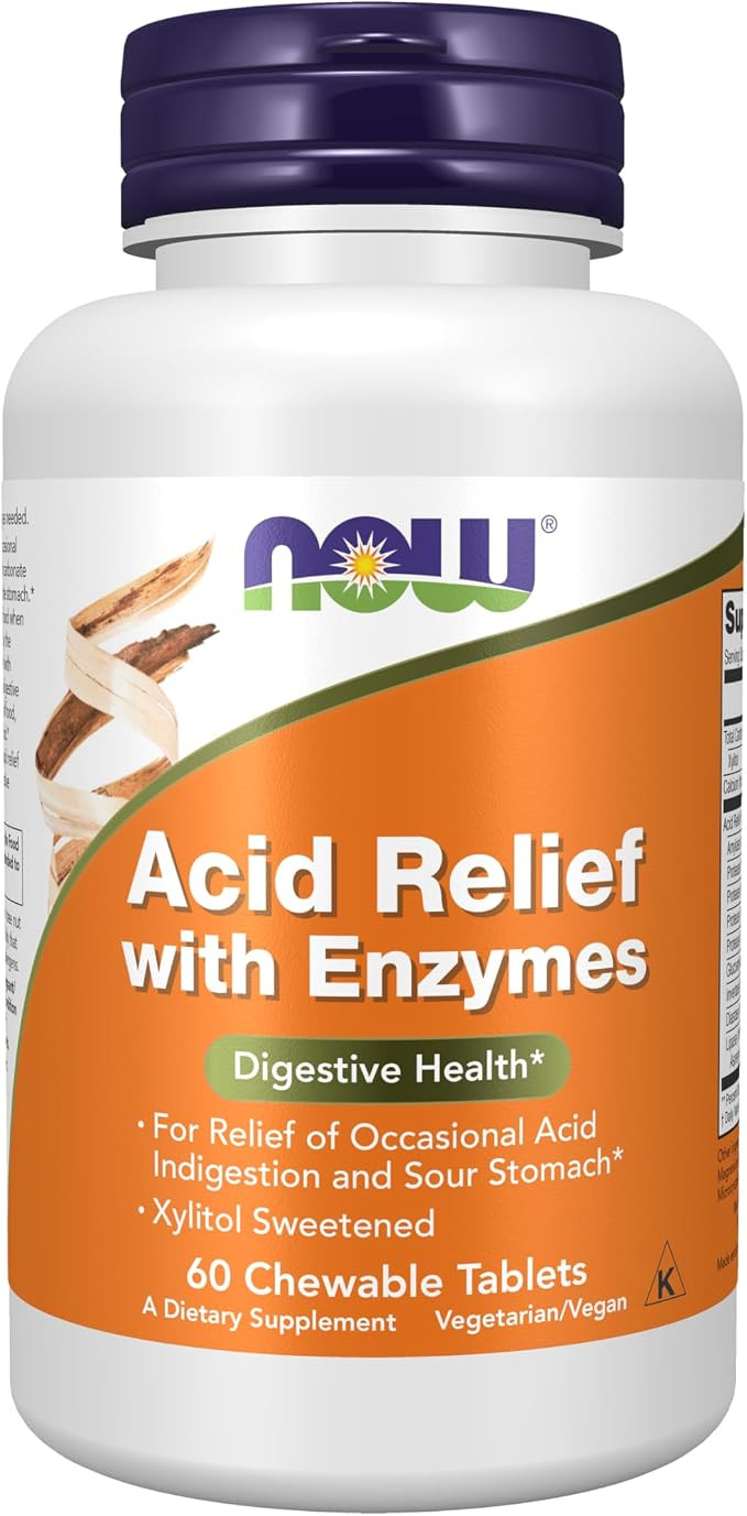 NOW Foods Supplements, Acid Relief with Enzymes, Xylitol Sweetened, Digestive Health*, 60 Chewabl... | Amazon (US)
