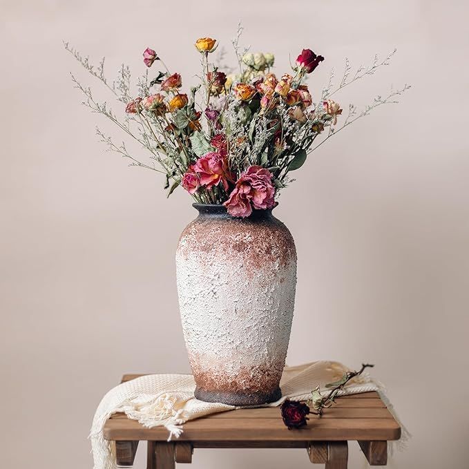 Rustic Farmhouse Vase,Vintage Vase Large Ceramic Flower Vase,Retro Vase for Home Decor,Tall Ceram... | Amazon (US)
