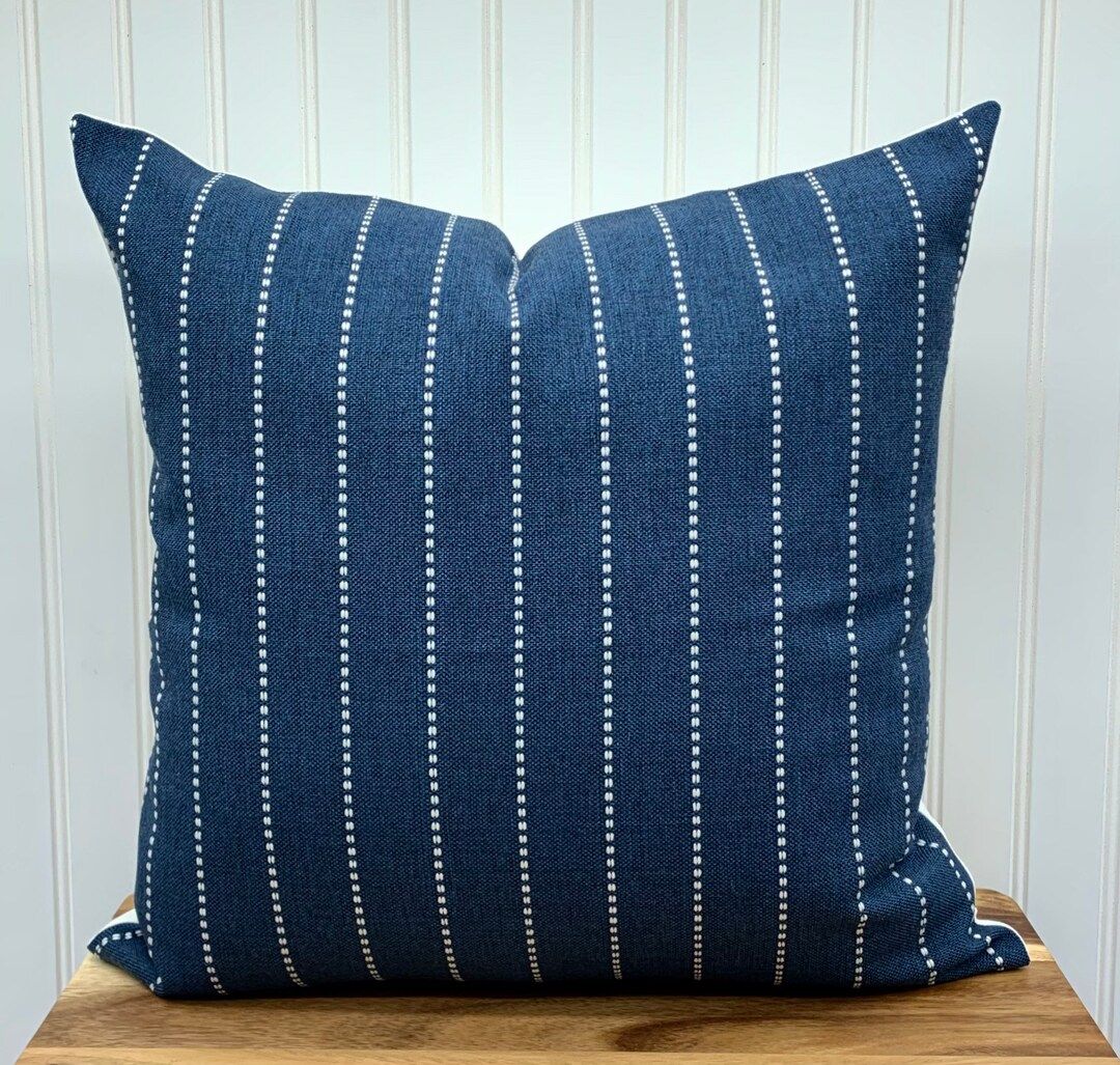 Navy Blue and White Stripe Pillow Cover Indoor/outdoor Pillow - Etsy | Etsy (US)