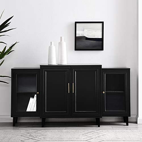 Walker Edison 4-Door Tiered Modern-Sideboard-Buffet Stand for Storage, 62, Black | Amazon (US)