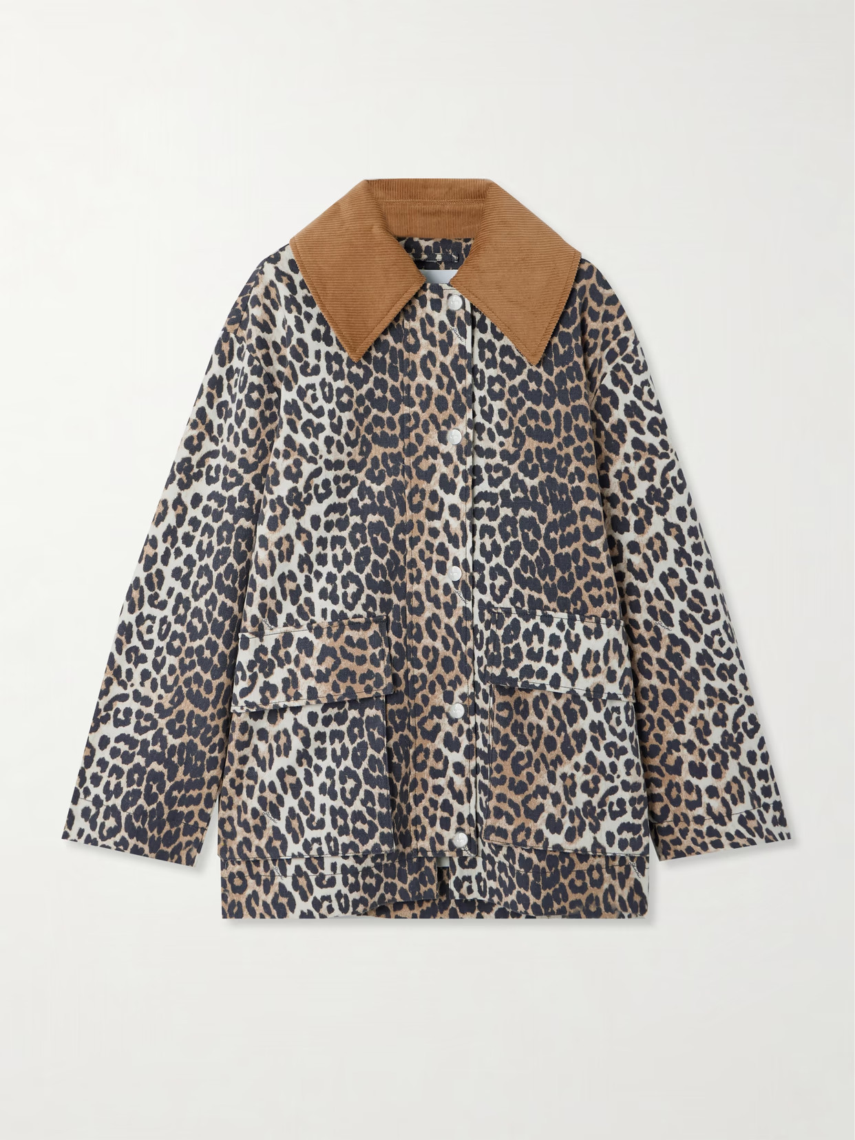 GANNI - Corduroy-trimmed Leopard-print Hemp And Organic Cotton-blend Canvas Jacket - Leopard print | NET-A-PORTER (UK & EU)