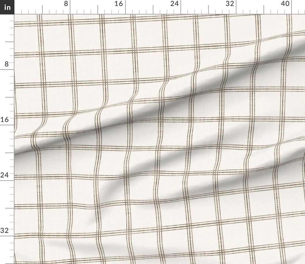 Fabric in Modern Scandi Rustic Farmhouse Minimal Plaid Taupe Brown on Cream White | Spoonflower