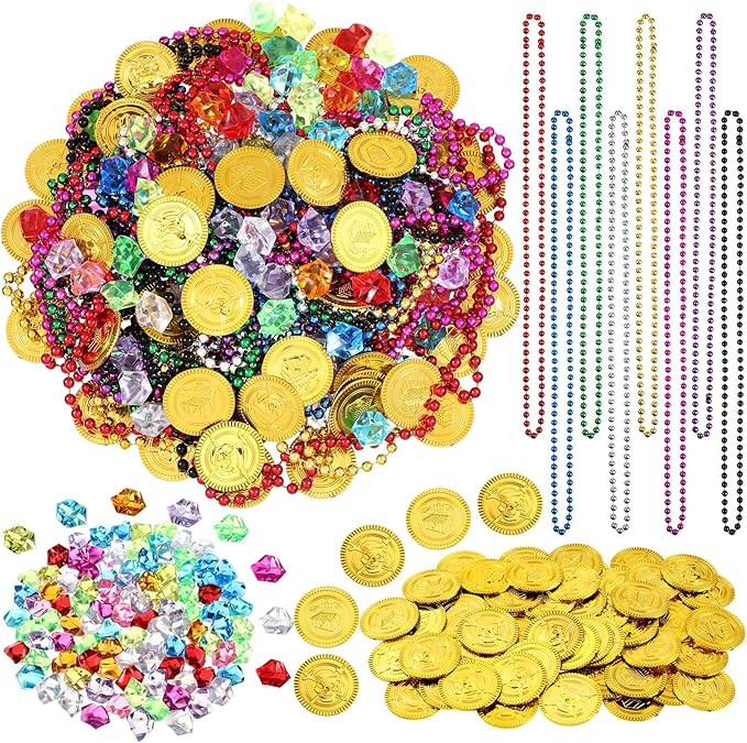 Crowye 180 Pcs Pirate Treasure Pirate Gold Fake Coins Toy Gems ANG Jewels Multicolor Diamonds Coi... | Amazon (US)