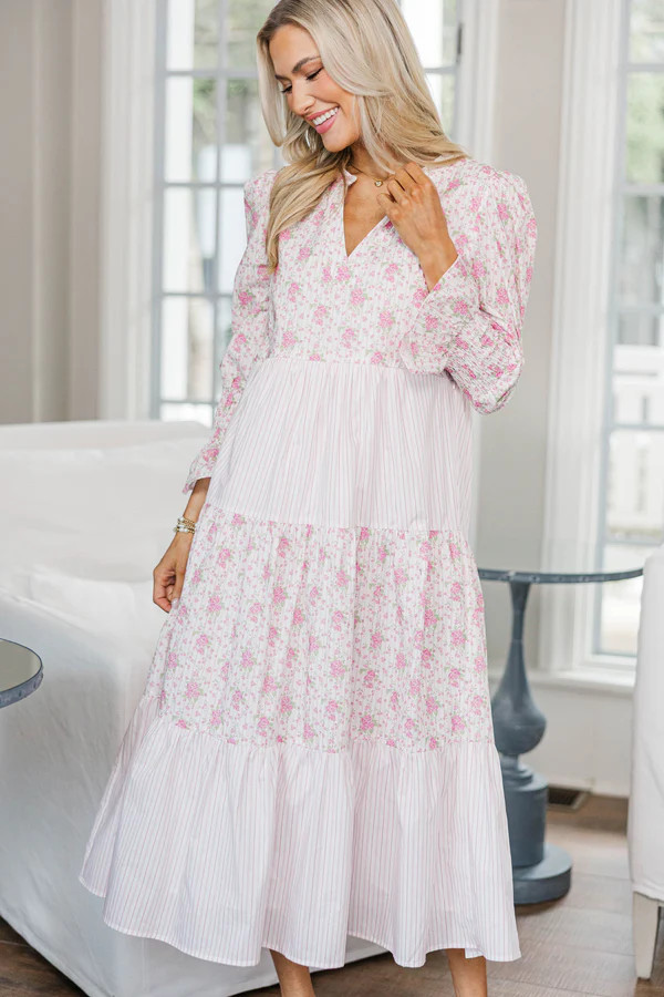 NURSING COLLECTION: What A Surprise Pink Mixed Print Midi Dress | The Mint Julep Boutique