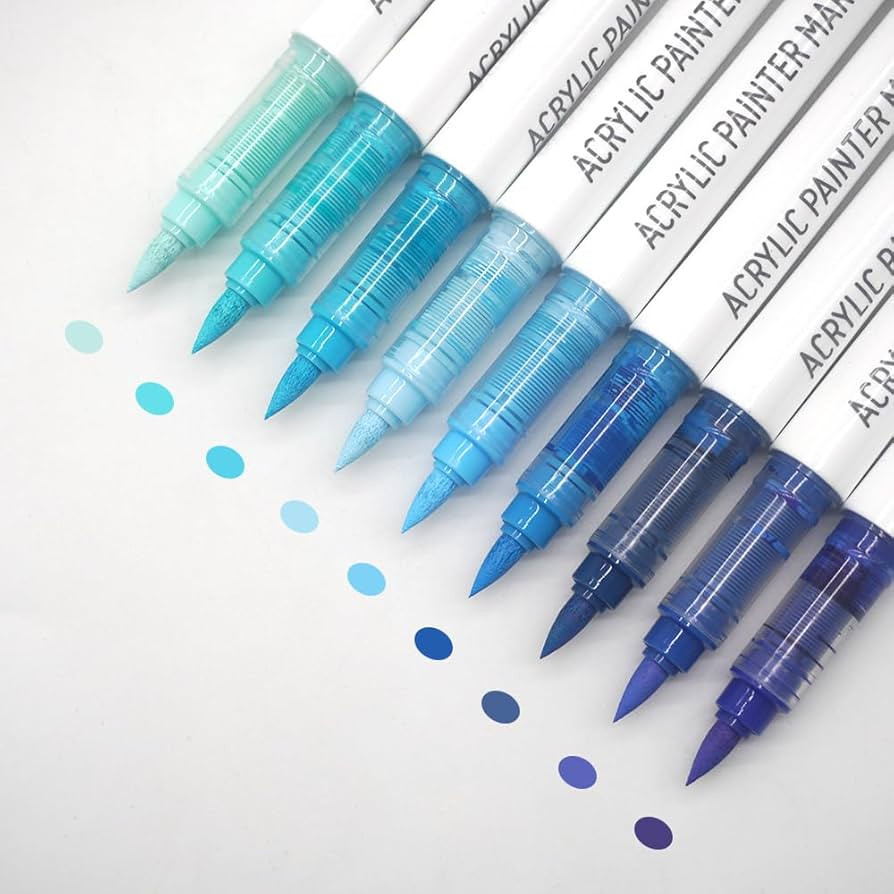 Water Based Acrylic Paint Markers Blue, 9 Colors Acrylic Paint Pens Set with Soft Brush Tip, Mark... | Amazon (US)
