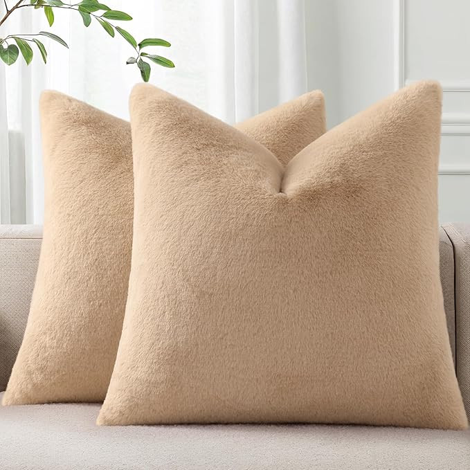 Pallene Faux Fur Plush Throw Pillow Covers 18x18 Set of 2, Soft Fluffy Couch Pillow Covers for Li... | Amazon (US)