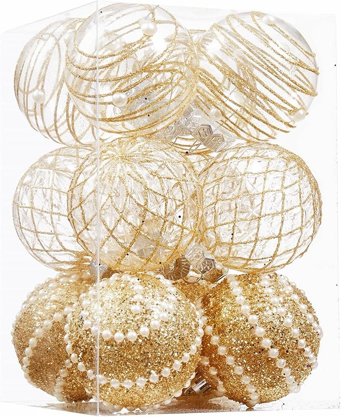 12CT Christmas Ball Ornaments Gold Shatterproof Clear Large Plastic Christmas Tree Decoration, De... | Amazon (US)