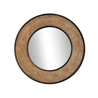 28" Brown and Black Cane Glass Round Wall Mirror | Bed Bath & Beyond