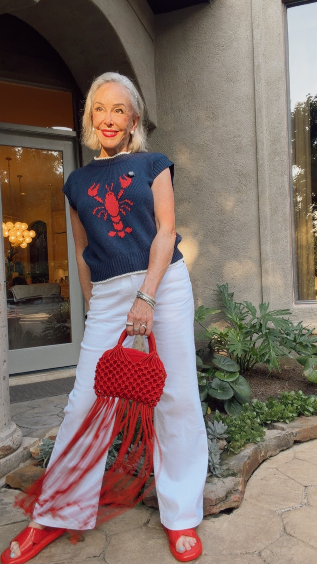 Lightweight and Breathable Fabric: Womens lobster tank tops are made of soft and lightweight polyester, knitted fabric make it cool and breathable all year round
White wide leg jeans by Saint & Sophia
Red crochet bag with long tassels

#LTKOver40 #LTKSaleAlert #LTKTravel