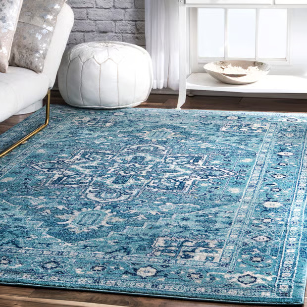 Aqua Katrina Blooming Rosette 8' x 10' Area Rug | Rugs USA