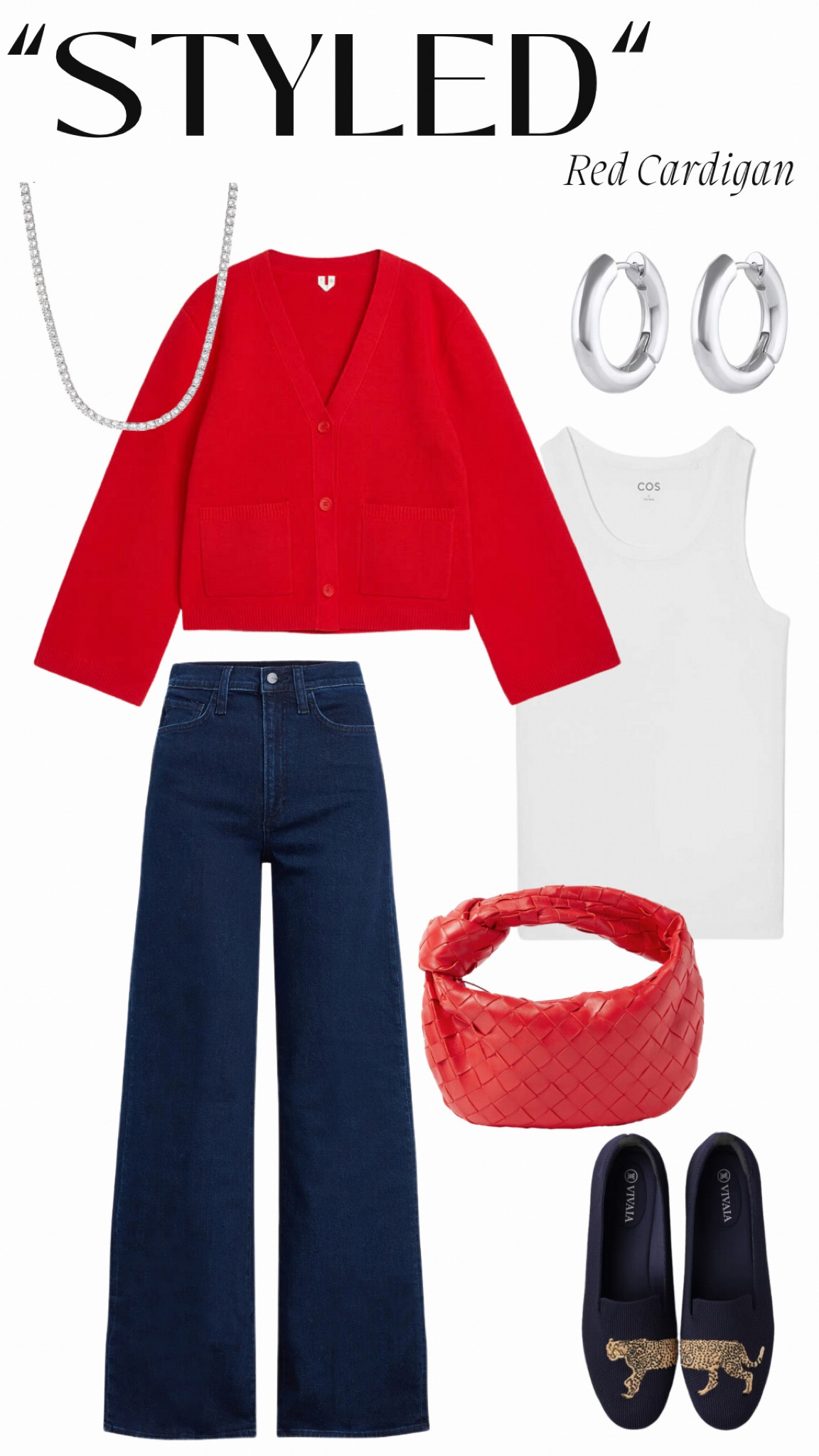 “Styled” red cardigan from Arket.

White Ribbed Tank: Cos
High Rise Jeans: Joe’s Jeans
Embroidered Loafers: Vivaia
Tennis Necklace: Mejuri
Silver Hoops: Gorjana
Red Mini Bag: Bottega Veneta

#LTKshoecrush
#LTKitbag

#LTKover40 #LTKstyletip #LTKSeasonal
