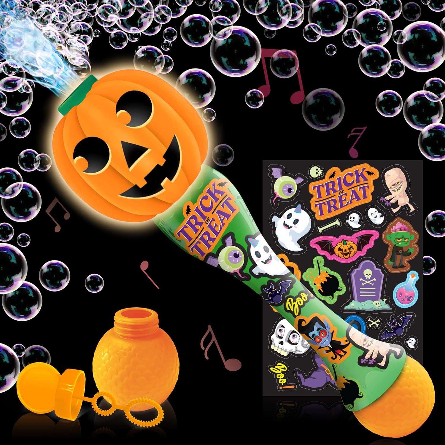 ArtCreativity Halloween Bubble Wand for Kids, 14" Light Up Pumpkin Bubble Wand for Toddlers with ... | Amazon (US)