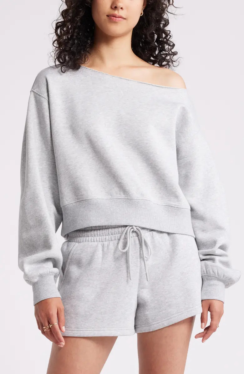 Fleece Detail Off the Shoulder Sweatshirt | Nordstrom