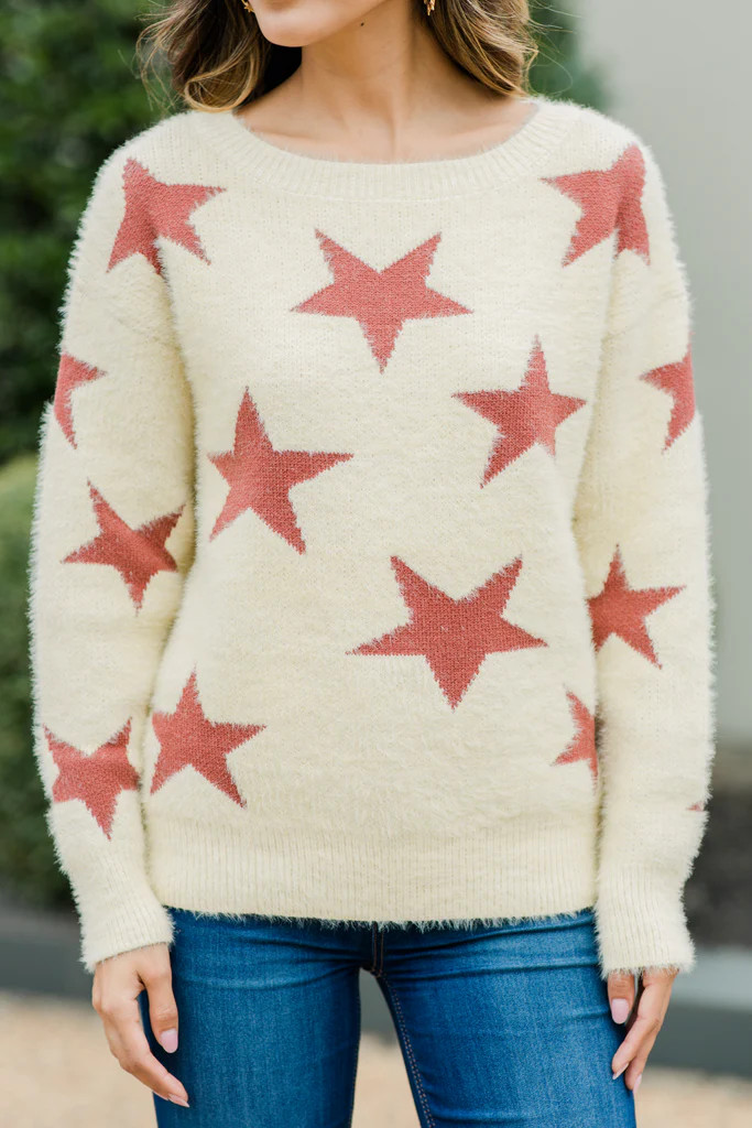 Aim High Cream White Star Print Sweater | The Mint Julep Boutique