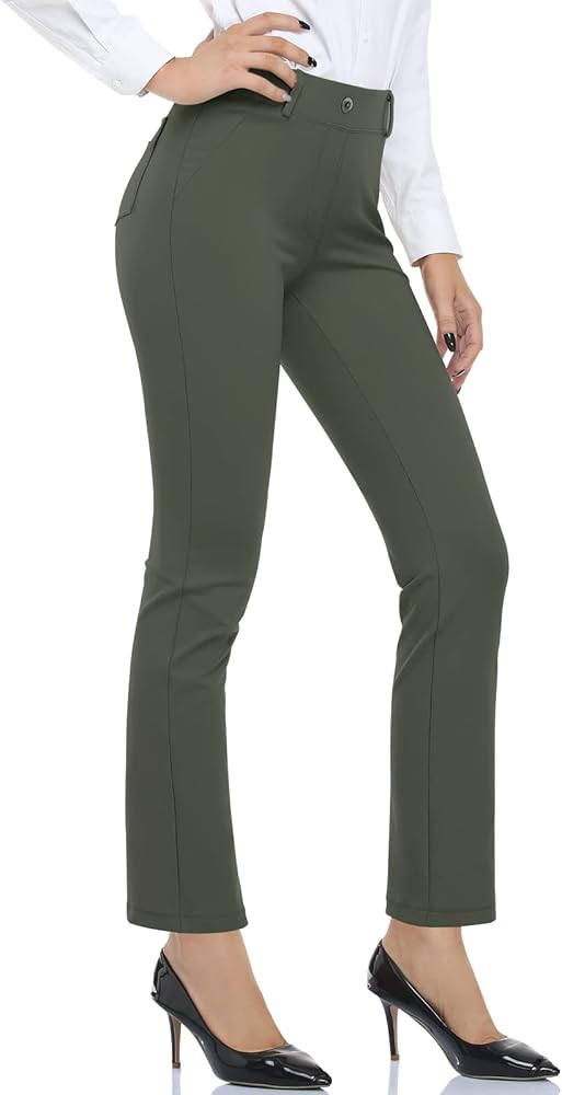 HISKYWIN Women Yoga Dress Pants Stretchy Work Pants Straightleg/Bootcut Office Slacks with Pocket... | Amazon (US)