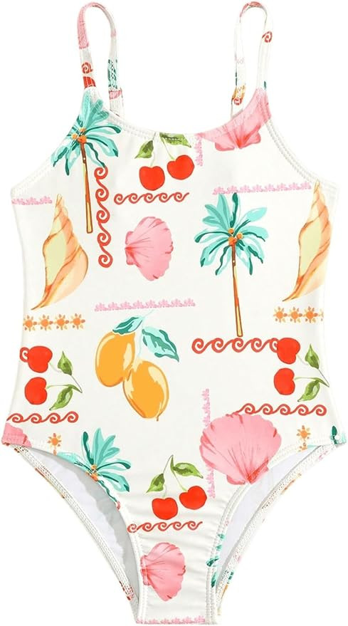 Floerns Toddler Girl's Fruit Plant Print One Piece Swimsuit Spaghetti Strap Bathing Suit | Amazon (US)