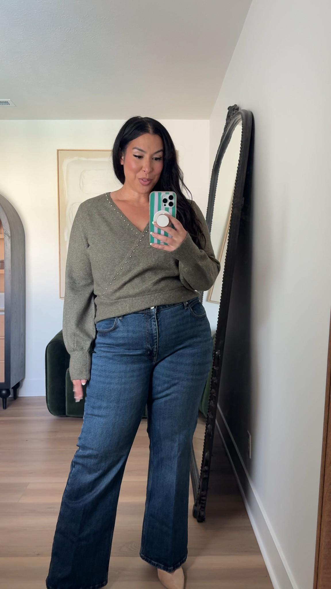 How do we feel about these flare jeans? Styled it with the cutest sweater that's so cozy! Wearing an XL in the top, 16 in the pants! walmart fashion, walmart style, fall style, fall fashion, midsize, curvy 

 #LTKSeasonal #LTKMidsize