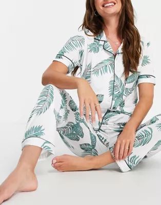 I Saw It First shirt and trouser pyjama set in green leaf print | ASOS (Global)