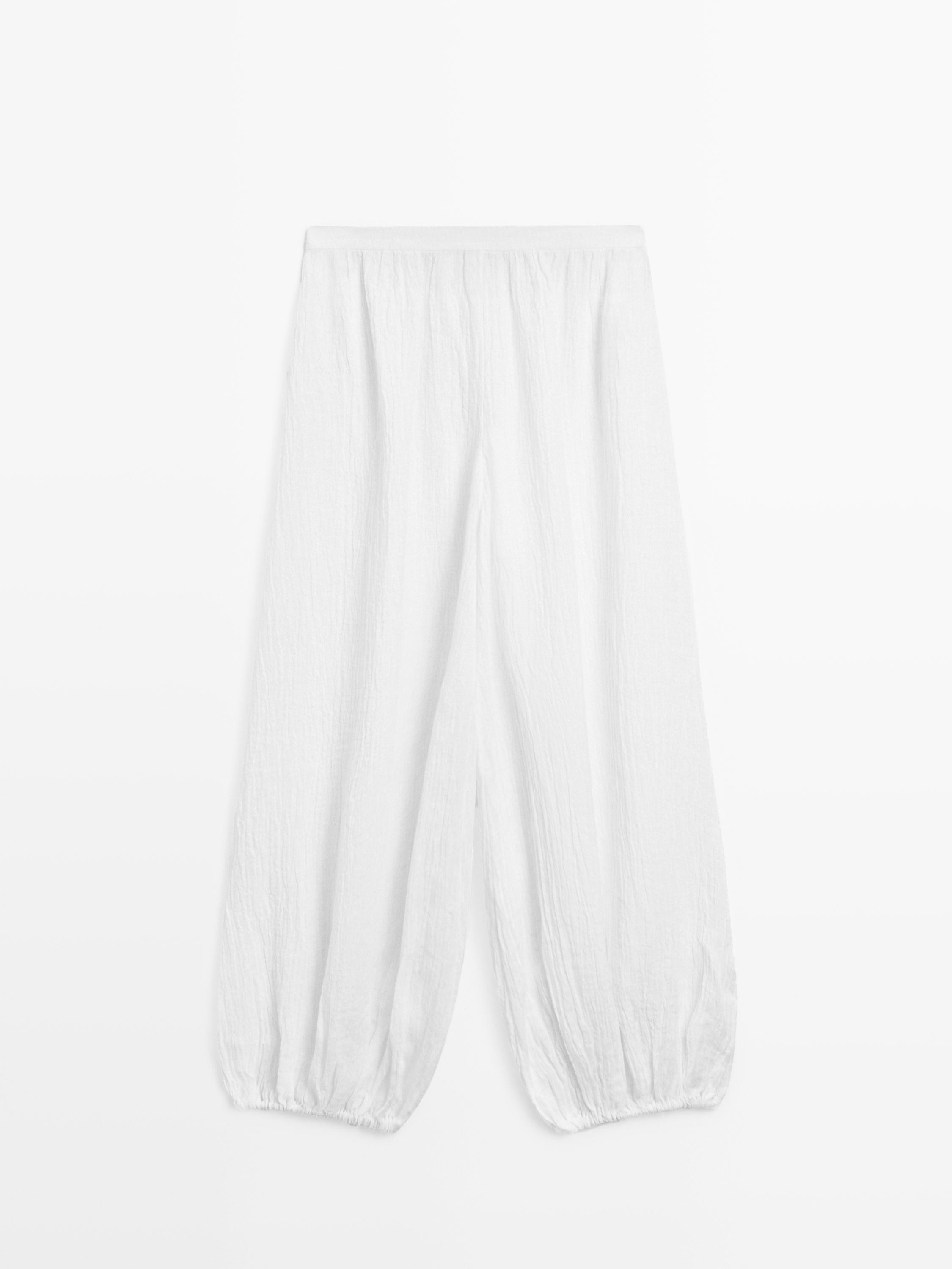 Linen sarouel trousers \u00b7 Off White, Black \u00b7 Swimwear | Massimo Dutti | Massimo Dutti UK