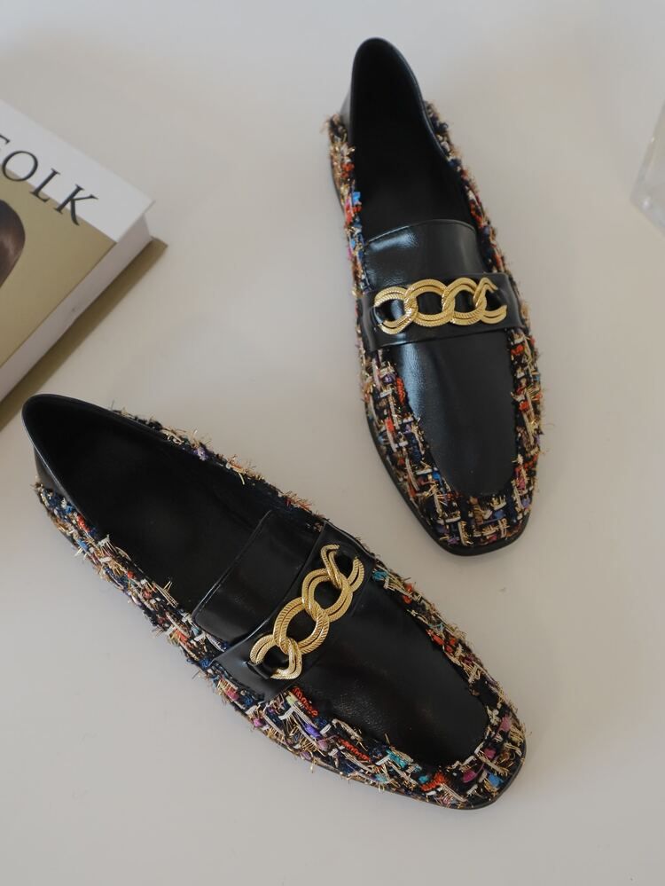 Colorblock Chain Decor Loafers | SHEIN