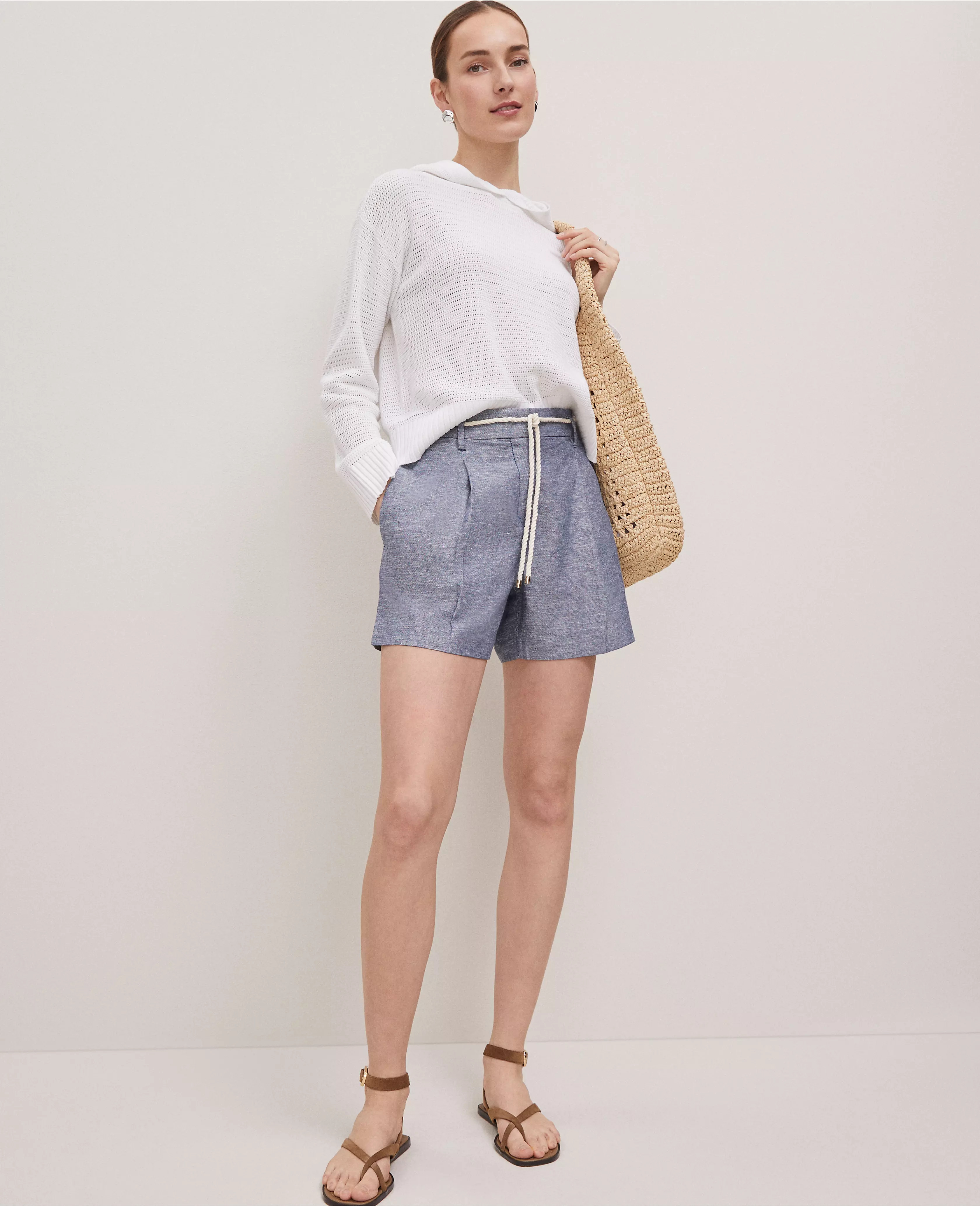 Weekend Collection Belted Shorts in Linen Blend | Ann Taylor