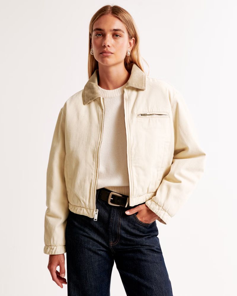 Women's Cropped Twill Workwear Jacket | Women's New Arrivals | Abercrombie.com | Abercrombie & Fitch (US)