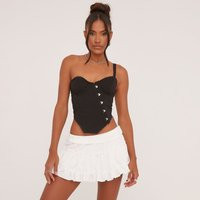 Low Rise Frilly Mini Skirt In White Texture, Women's Size UK 4 | EGO (UK)