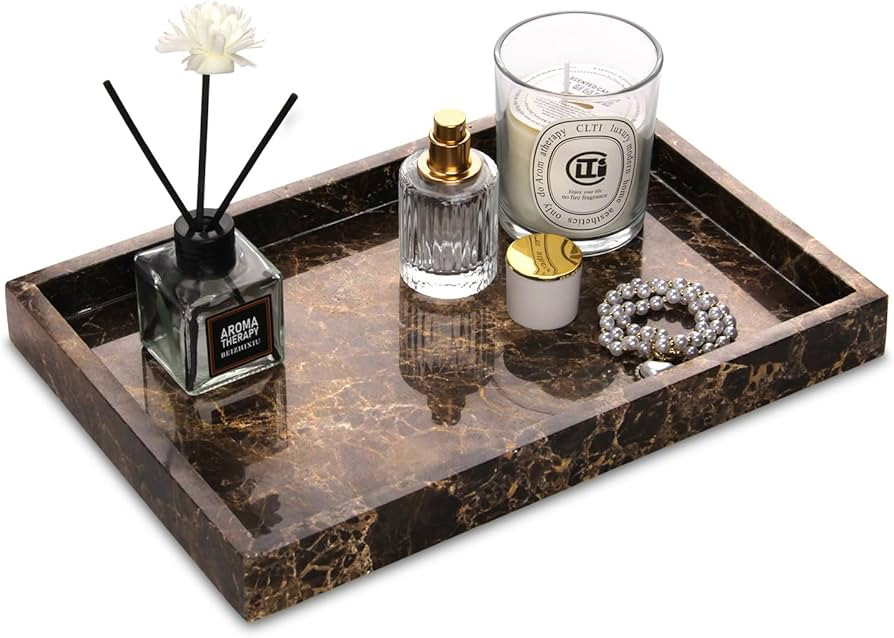 Marble Bathroom Vanity Tray, Natural Luxury Vanity Home Kitchen Bathroom Table Tray, Stone Decora... | Amazon (US)