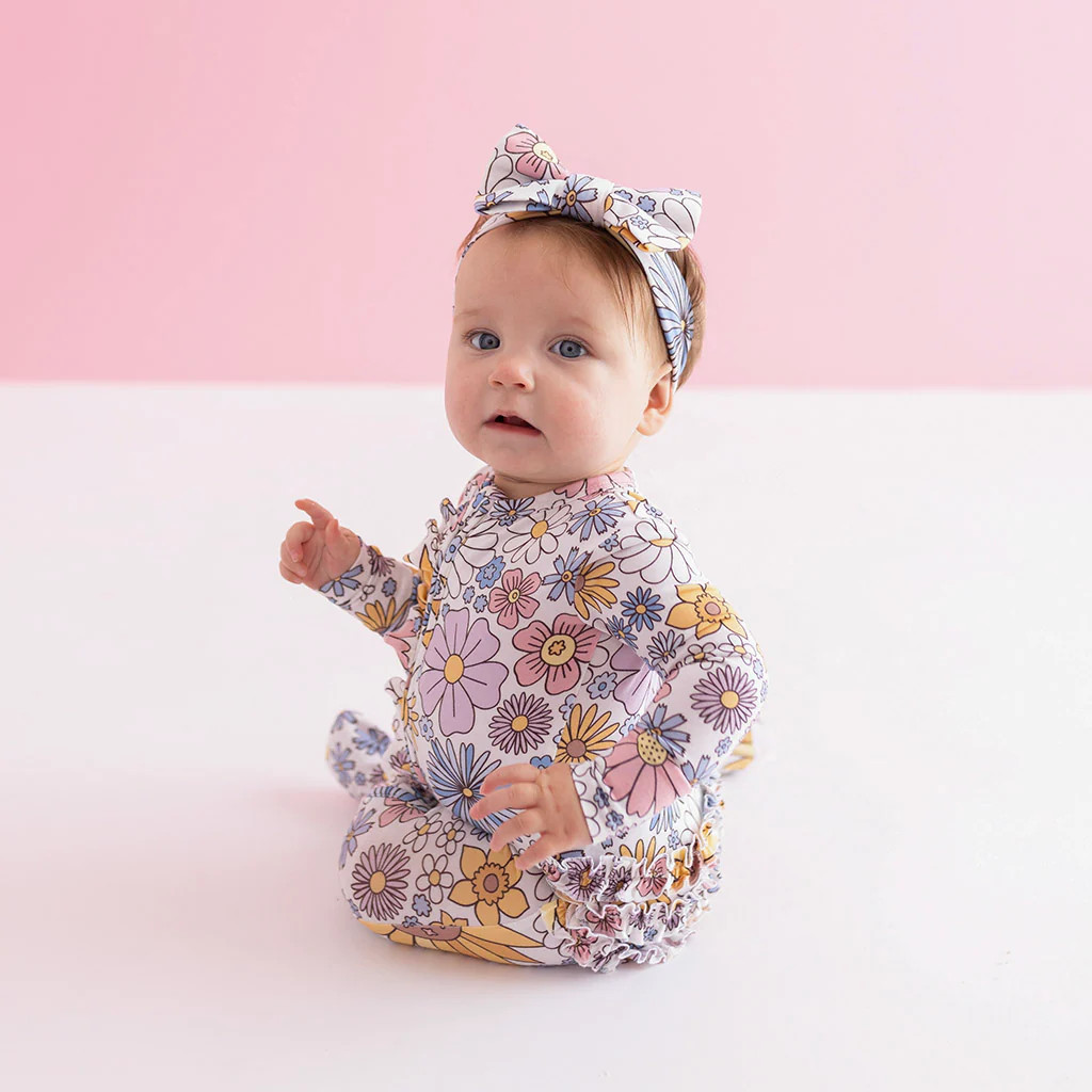 Floral White Baby Girl Sleeper | Presley Jane | Posh Peanut