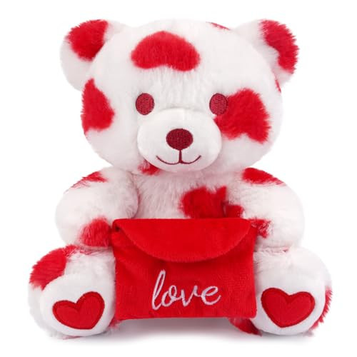 JIZWPOOM Valentines Day Plush- Sit Teddy Bear Stuffed Animal with Heart Envelope, Cute Stuffed Valentines Party Favors Decorations, Gifts for Kids Girlfriend Lover | Amazon (US)