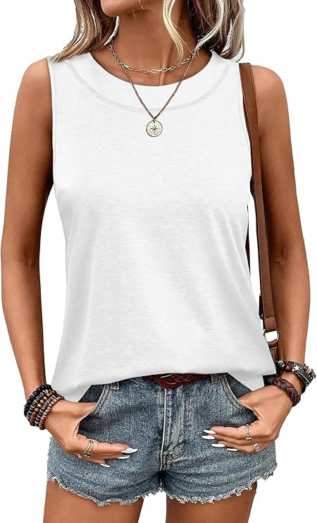 WIHOLL Tank Tops for Women Summer Outfits 2026 Crewneck Spring Casual Sleeveless Shirts Blouses C... | Amazon (US)