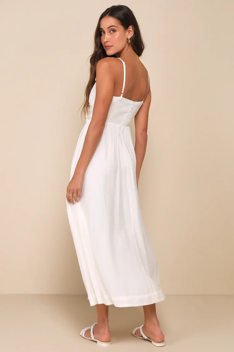 Extravagant Cutie White Bow Sleeveless Midi Dress | Lulus