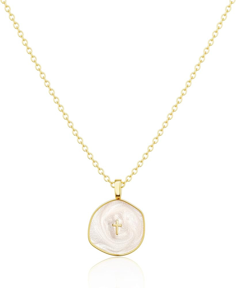 Amazon.com: Tewiky Cross Necklace for Women-Dainty Simple 14k Gold Plated Cross Pendant Cute Neck... | Amazon (US)