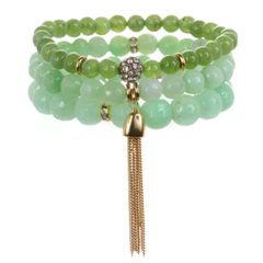 Green Color Karma Bracelet Set | Sequin