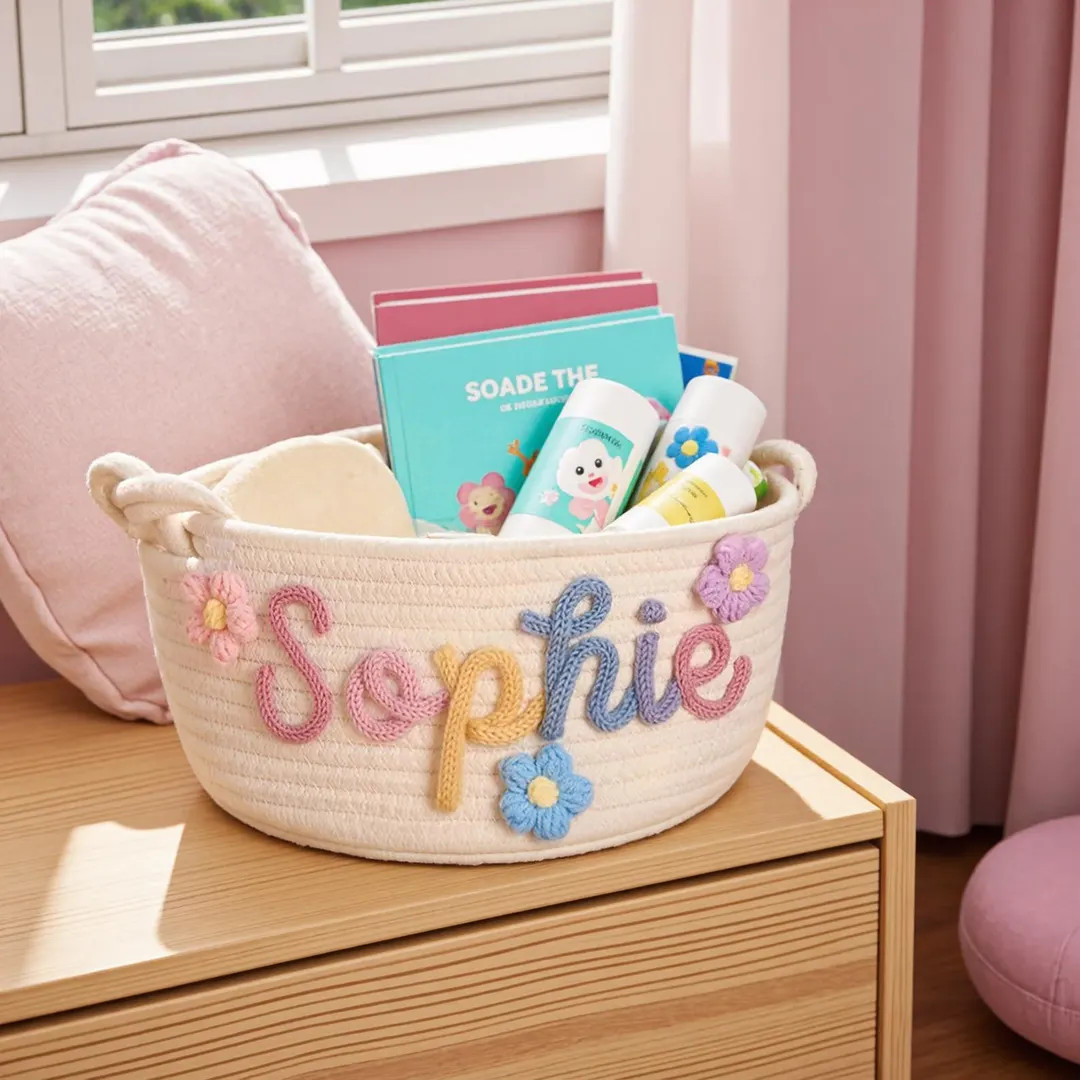 Personalized Monogrammed Woven Basket for Baby Christmas Gift · Cotton Knitted Nursery Storage -... | Etsy (US)