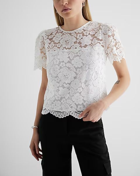 Lace Crew Neck Short Sleeve Top | Express