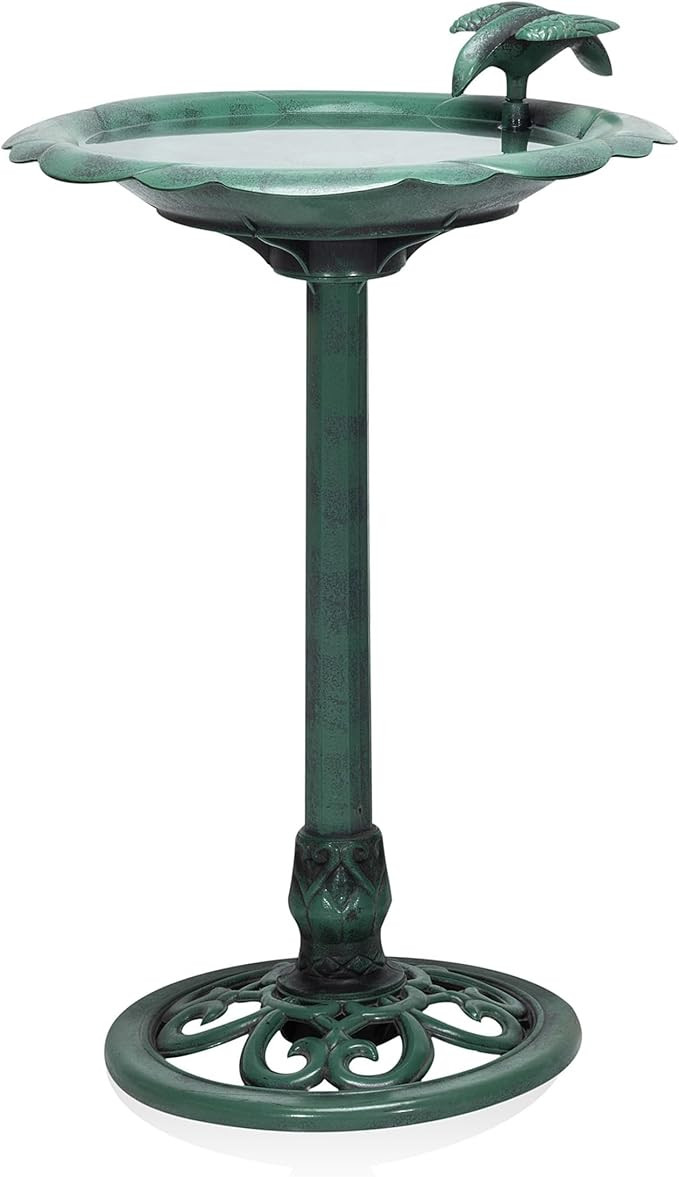 Alpine Corporation 31" Tall Outdoor Antique Flower Birdbath with Bird Decoration Yard Statue | Amazon (US)
