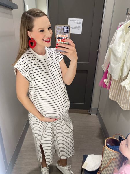 Loving this tshirt dress at Target! Sleeveless midi dress at Target! Striped midi dress at Target perfect for spring weather! This striped tshirt midi dress is only $20 and comes in multiple color options! It’s also bump friendly if you are pregnant or looking for maternity dresses!! 

#LTKbump