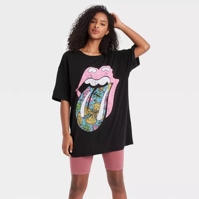 Women's Rolling Stones Short Sleeve Graphic T-Shirt Dress - Black | Target