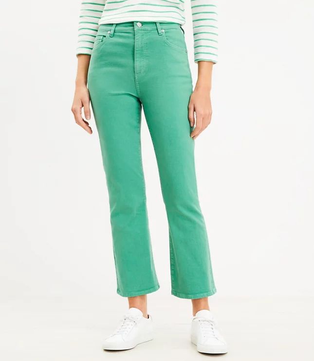 Unpicked Hem High Rise Kick Crop Jeans in Clover Green | LOFT