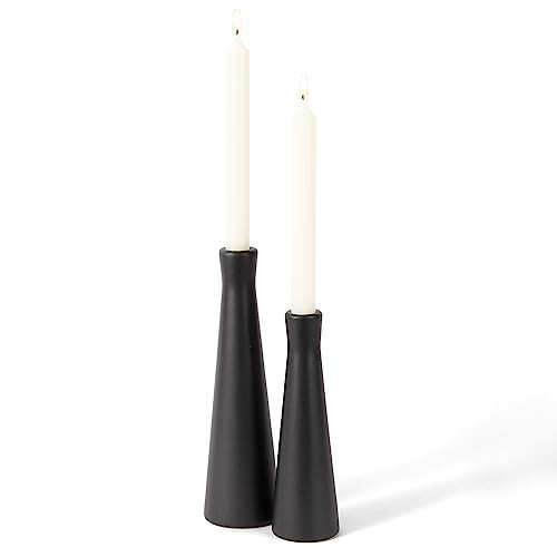 E-ROOM TREND Candle Holders, Ceramic Black Candle Holder, Black Candlestick Holders, Modern Pillar Decorative Candle Holders for Home Decor Dinning Wedding Party, Set of 2 (CH7080B) | Amazon (US)