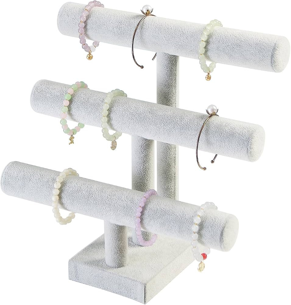 3 Tier Bracelet Holder,Bracelet Display Stand,Velvet Jewelry Organizer for Bracelets, Necklaces, ... | Amazon (US)