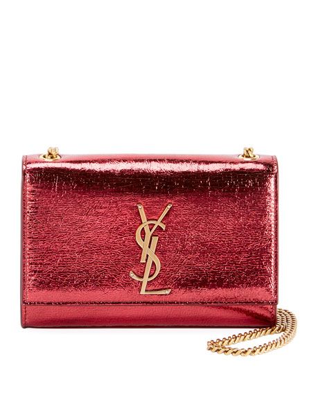 Kate Monogram Small Crackled Metallic Wallet on Chain | Neiman Marcus