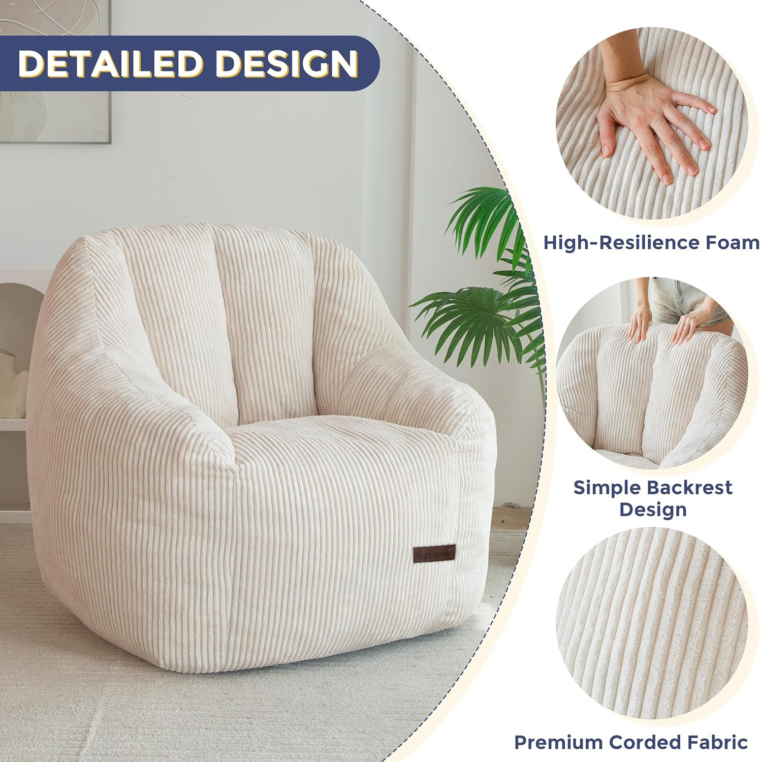 MAXYOYO Bean Bag Chair, Bean Bag Sofa with Filler, Cozy Living Room Chair for Adults and Kids, St... | Amazon (US)